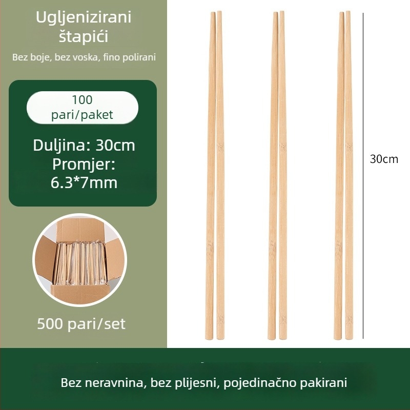 Jednokratne bambus štapiće, individualno pakirane, karbonizirane, duge i debele, za komercijalni catering