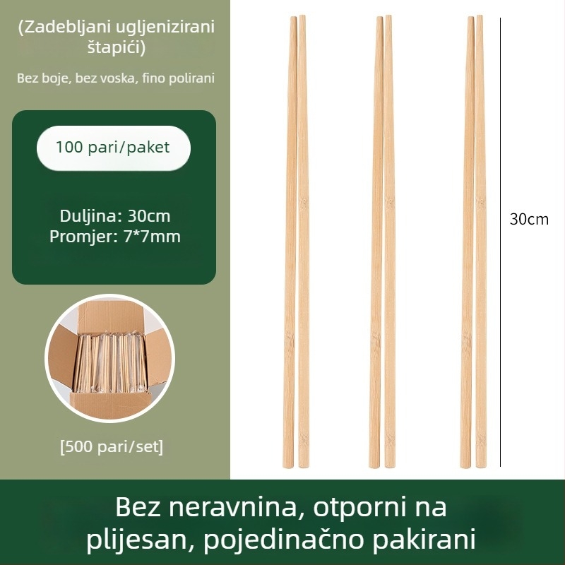 Jednokratne bambus štapiće, individualno pakirane, karbonizirane, duge i debele, za komercijalni catering