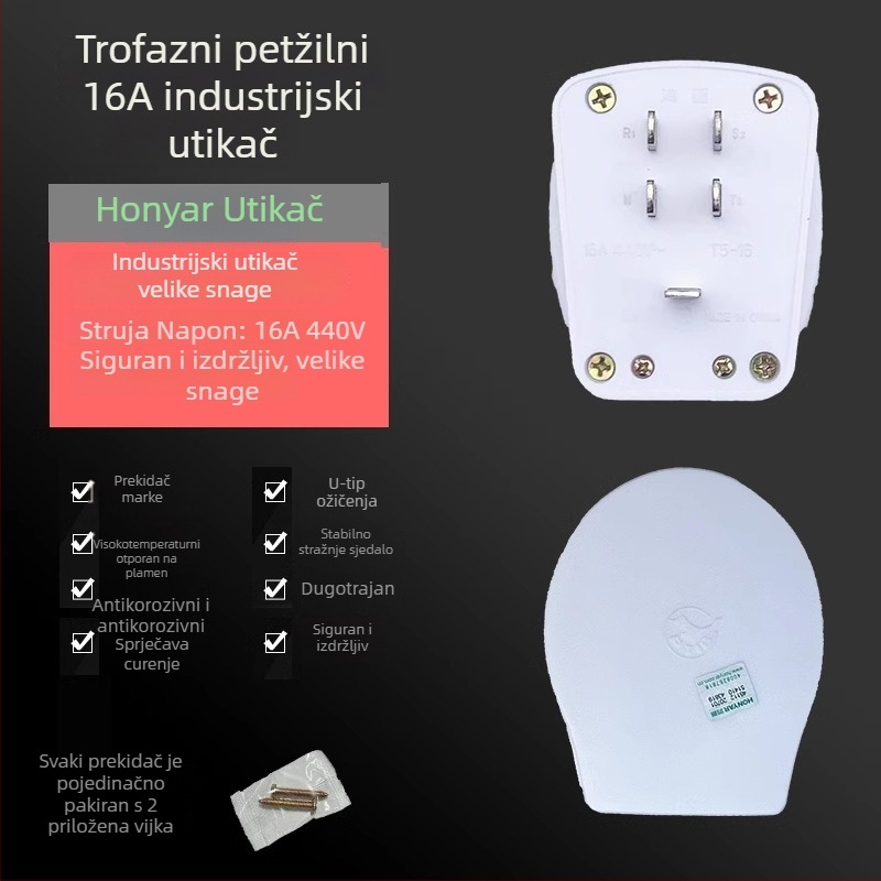 Hongyan T3-10A utikač, T5-25 trostruki utikač, T4ZM25A40A20A16A utičnica, trofazna četiri vodiča pet vodiča, tip 86