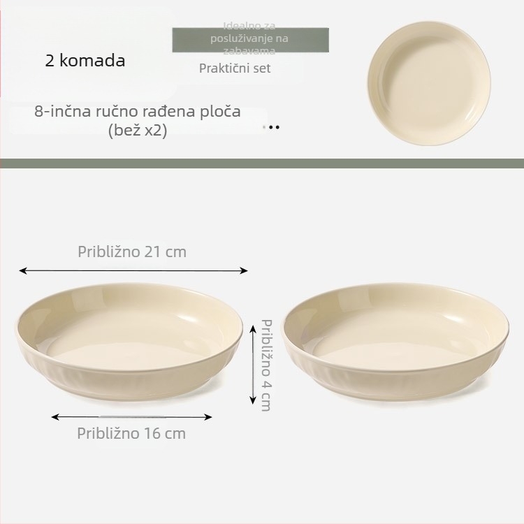 Kremasti keramički tanjur, okrugli, 7 inča, duboki tanjur