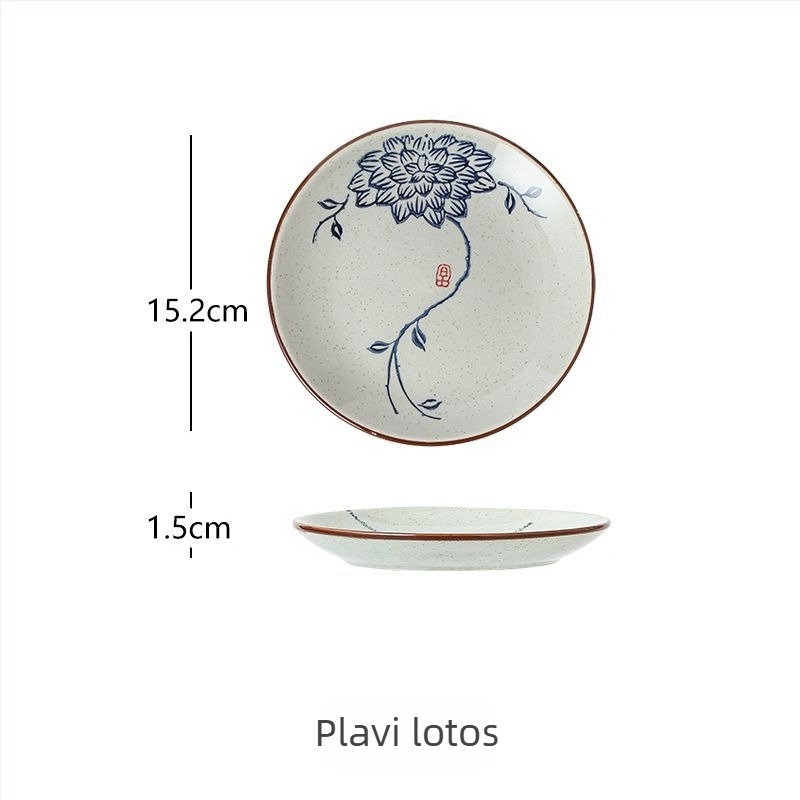 Ručno oslikani retro okrugli porculanski tanjur, promjera 15 cm, bone china, za čaj i međuobroke te suho voće i desert