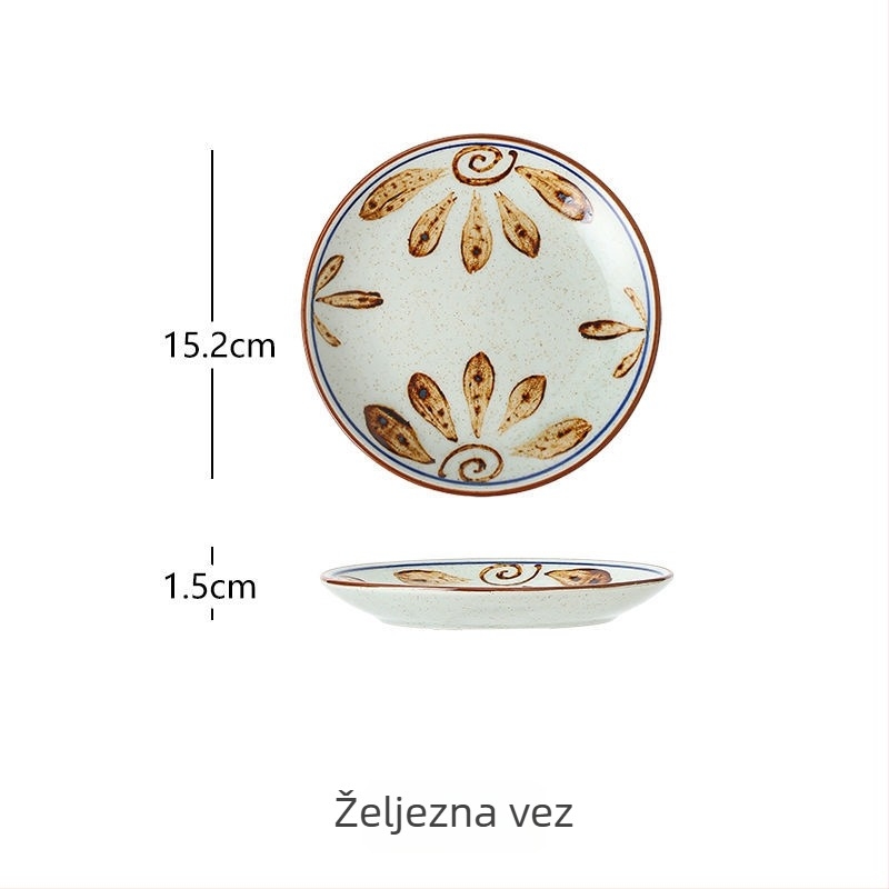 Ručno oslikani retro okrugli porculanski tanjur, promjera 15 cm, bone china, za čaj i međuobroke te suho voće i desert