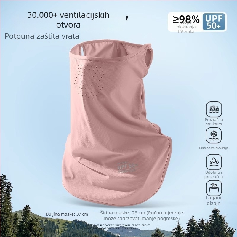 Ženska maske za sunčevu zaštitu cijelog lica, prozračna ljetna ice silk maska, UV zaštita, zaštita vrata, za vožnju biciklom