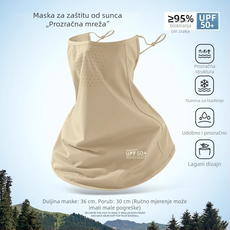 Ženska maske za sunčevu zaštitu cijelog lica, prozračna ljetna ice silk maska, UV zaštita, zaštita vrata, za vožnju biciklom
