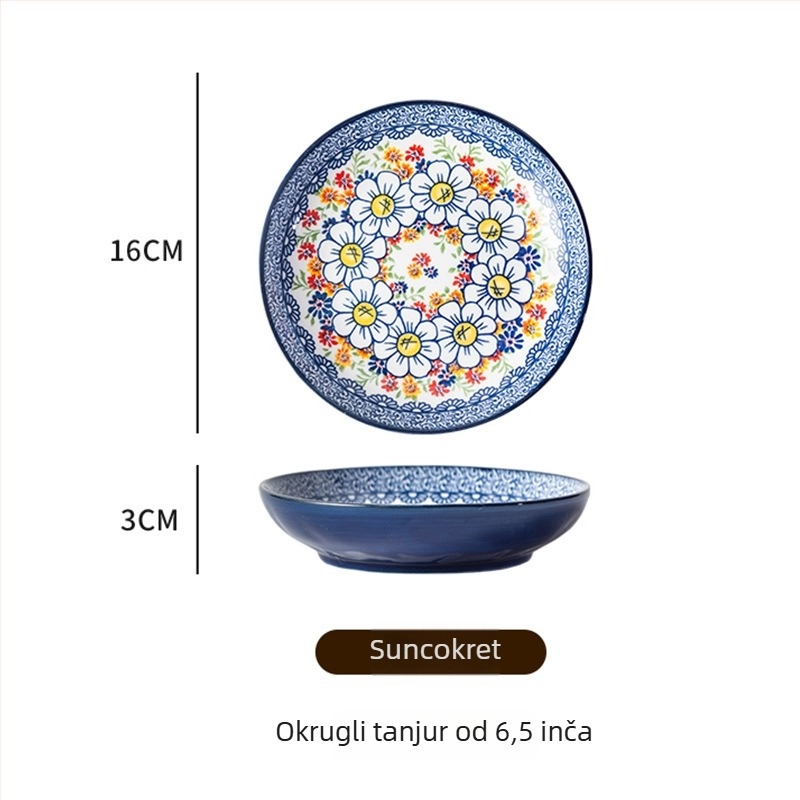 Boemska keramička porcelanska tanjur za posluživanje, okrugli tanjur promjera 6,5 inča, za hladna jela, voće i deserte