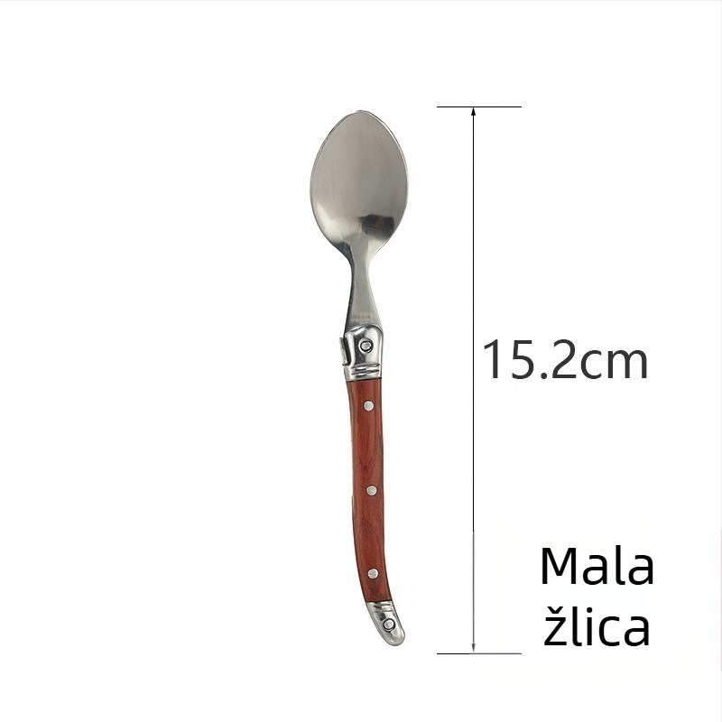 Laguiole set zapadnog pribora za jelo s drvenom ručkom — nož za steak, vilica, žlica od nehrđajućeg čelika 430