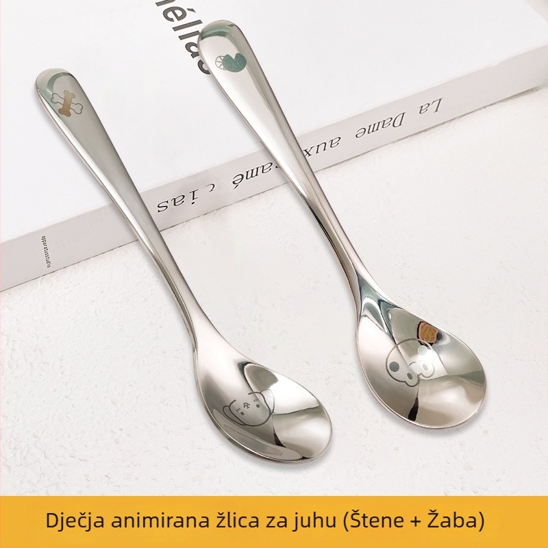 304 nehrđajući čelik, duga drška, debela konstrukcija, jušna žlica zapadnog stila za kućnu upotrebu, dječja žlica za hranjenje s motivom crtanih likova