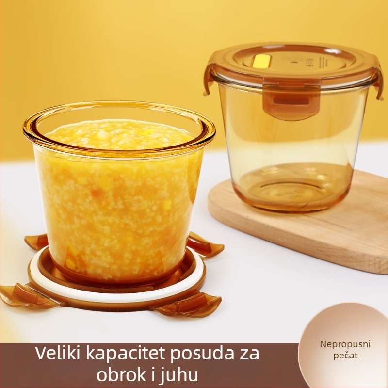 Genesis Staklena kutija za ručak s zdjelom kaše – zatvorena kutija za čuvanje, mikrovalna kompatibilnost, okrugli stakleni spremnik s poklopcem