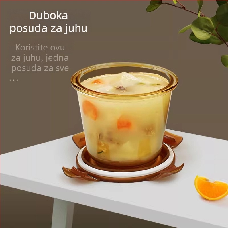 Genesis Staklena kutija za ručak s zdjelom kaše – zatvorena kutija za čuvanje, mikrovalna kompatibilnost, okrugli stakleni spremnik s poklopcem