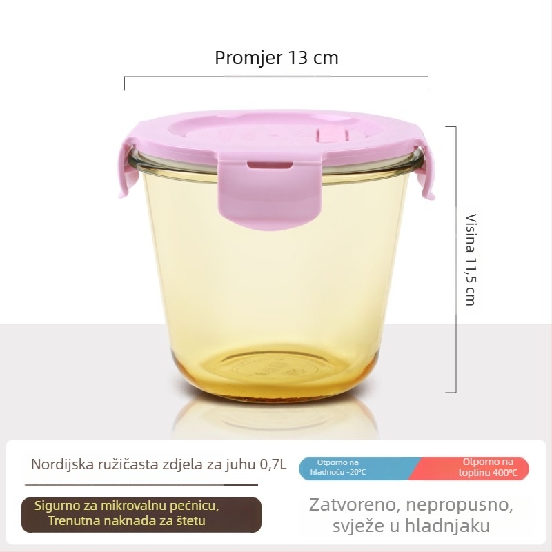 Genesis Staklena kutija za ručak s zdjelom kaše – zatvorena kutija za čuvanje, mikrovalna kompatibilnost, okrugli stakleni spremnik s poklopcem