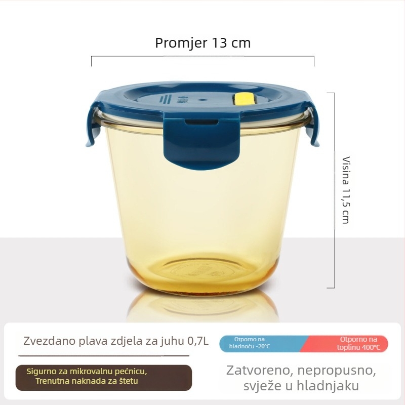 Genesis Staklena kutija za ručak s zdjelom kaše – zatvorena kutija za čuvanje, mikrovalna kompatibilnost, okrugli stakleni spremnik s poklopcem