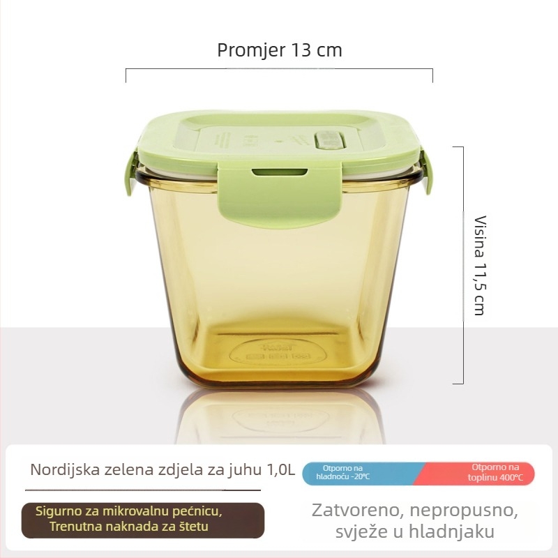 Genesis Staklena kutija za ručak s zdjelom kaše – zatvorena kutija za čuvanje, mikrovalna kompatibilnost, okrugli stakleni spremnik s poklopcem