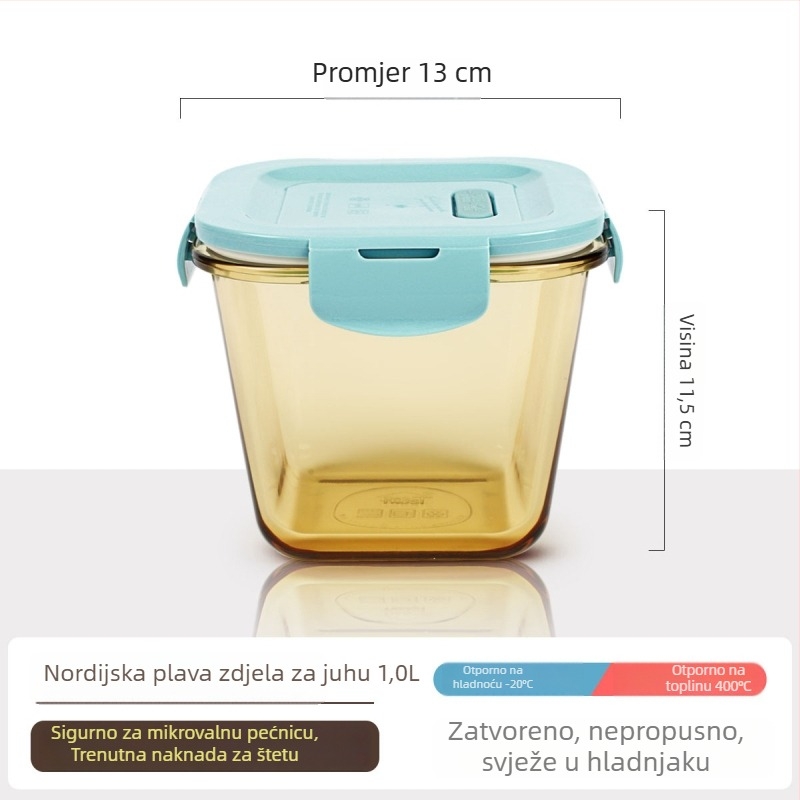 Genesis Staklena kutija za ručak s zdjelom kaše – zatvorena kutija za čuvanje, mikrovalna kompatibilnost, okrugli stakleni spremnik s poklopcem