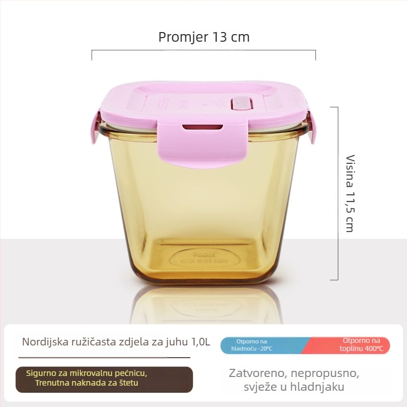 Genesis Staklena kutija za ručak s zdjelom kaše – zatvorena kutija za čuvanje, mikrovalna kompatibilnost, okrugli stakleni spremnik s poklopcem