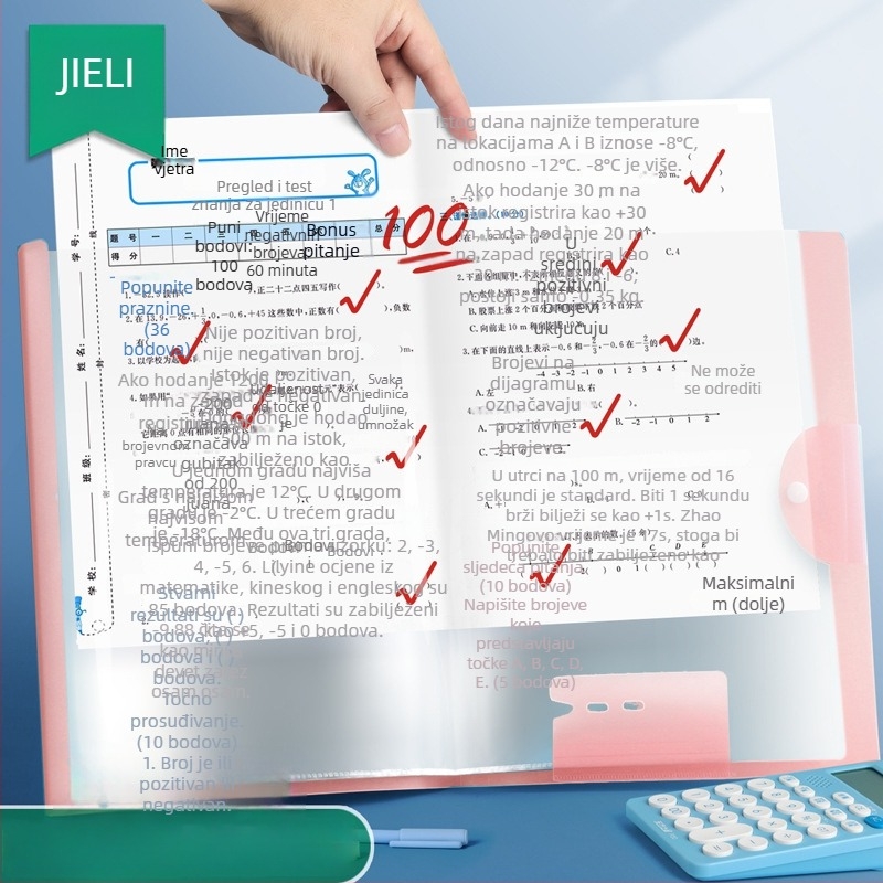 Jerry A3 fascikl za ispite, veliki kapacitet, prozirne umetke stranice, vrećica za dokumente s više stranica