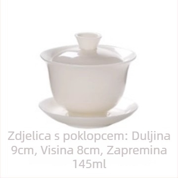 Set čaja od bijelog porculana nalik jadeu, Gongfu stil — komplet: čajnik, gaiwan i šalice, prijenosna darovna kutija s otiskom logotipa