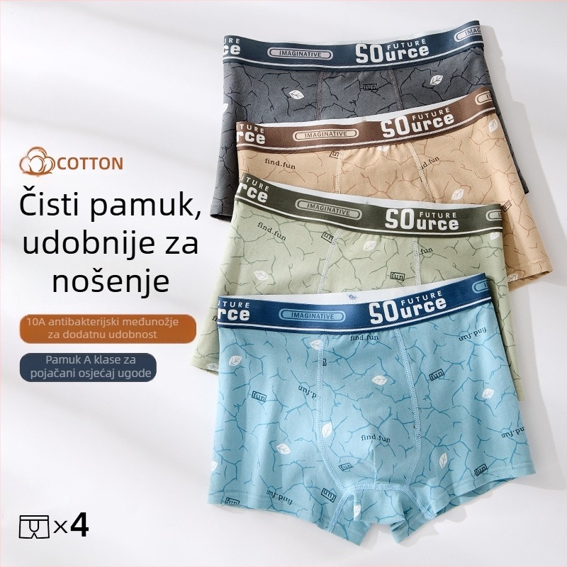 Muške boxerice od 100% pamuka, antibakterijske, plus veličine, srednji pojas, lagane ljetne