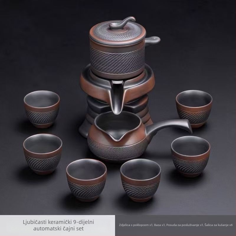 Purpurni glineni čajni set s automatskim okretanjem, čajnik s kamennim mlincem, Kung Fu šalice za čaj, kućni set za druženje