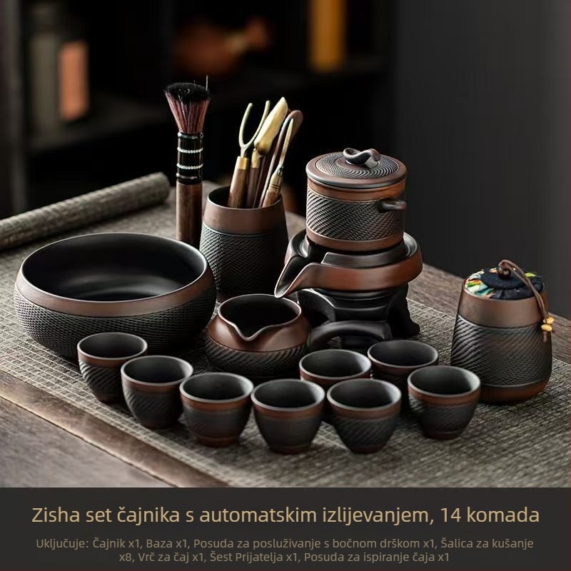 Purpurni glineni čajni set s automatskim okretanjem, čajnik s kamennim mlincem, Kung Fu šalice za čaj, kućni set za druženje
