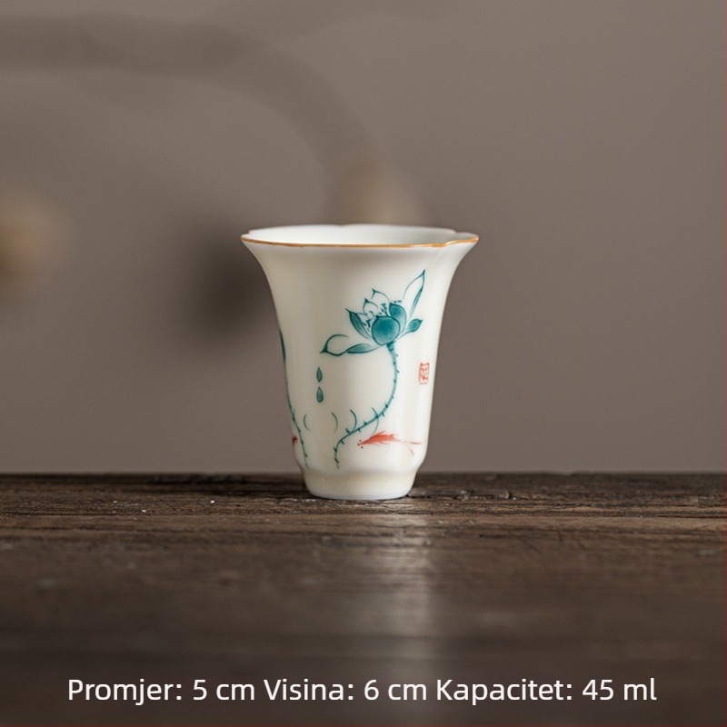 Keramična šalica za Kung Fu čaj s ručno oslikanim laticama pod medno-žutom glazurom, aromatična šalica za čaj s lotosom, breskvinim cvijetom i ljilansom