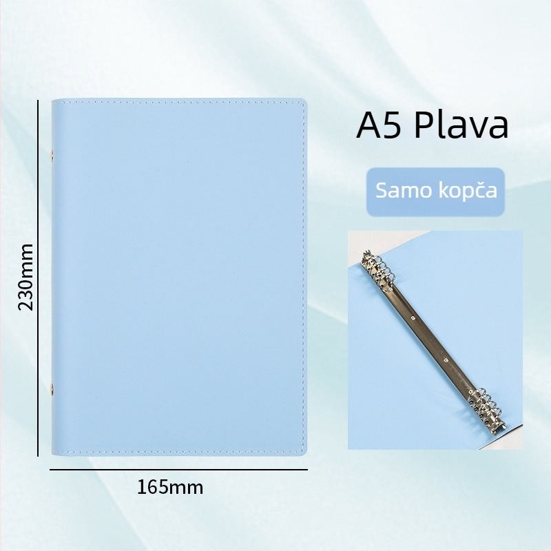 A5 kožni omot bilježnice, mekana koža, velika kapaciteta, odvojiva veza s metalnim klipom i prstenom