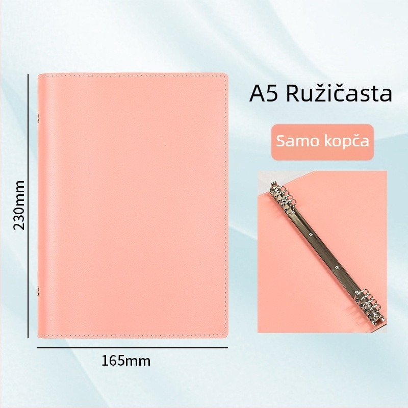 A5 kožni omot bilježnice, mekana koža, velika kapaciteta, odvojiva veza s metalnim klipom i prstenom
