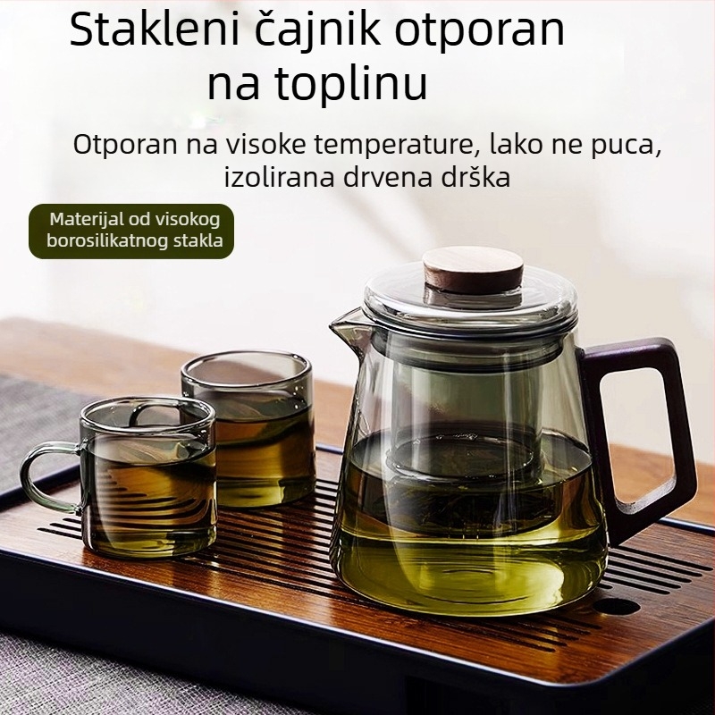 Stakleni čajnik za kućnu upotrebu, otporan na visoke temperature, sustav odvajanja čaja i vode, uredski set za čaj, čaj od cvijeća