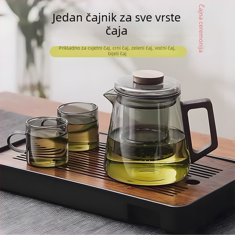 Stakleni čajnik za kućnu upotrebu, otporan na visoke temperature, sustav odvajanja čaja i vode, uredski set za čaj, čaj od cvijeća