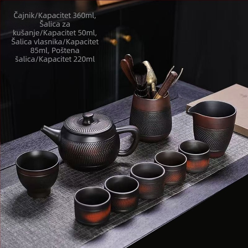 Set čajnika od ljubičaste keramike Jianshui, potpuno ručno izrađen, s motivom noža, stil Han Tile, velik kapacitet