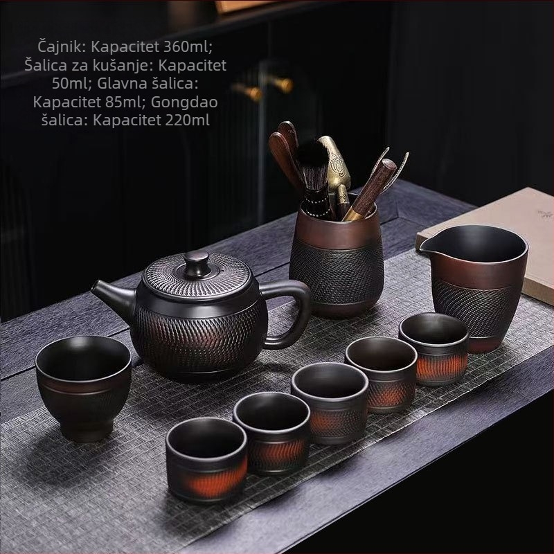 Set čajnika od ljubičaste keramike Jianshui, potpuno ručno izrađen, s motivom noža, stil Han Tile, velik kapacitet