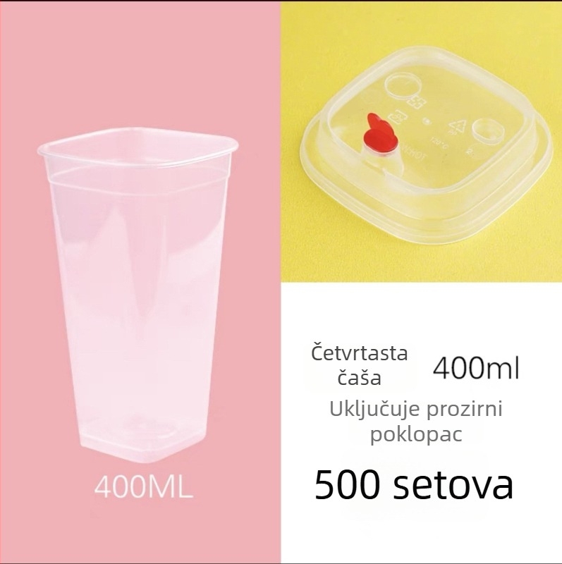 Kvadratna jednokratna čaša za čaj s mlijekom, s poklopcem, prilagodljiv logotip, čaj od limuna, kapacitet 400/500/600 ml