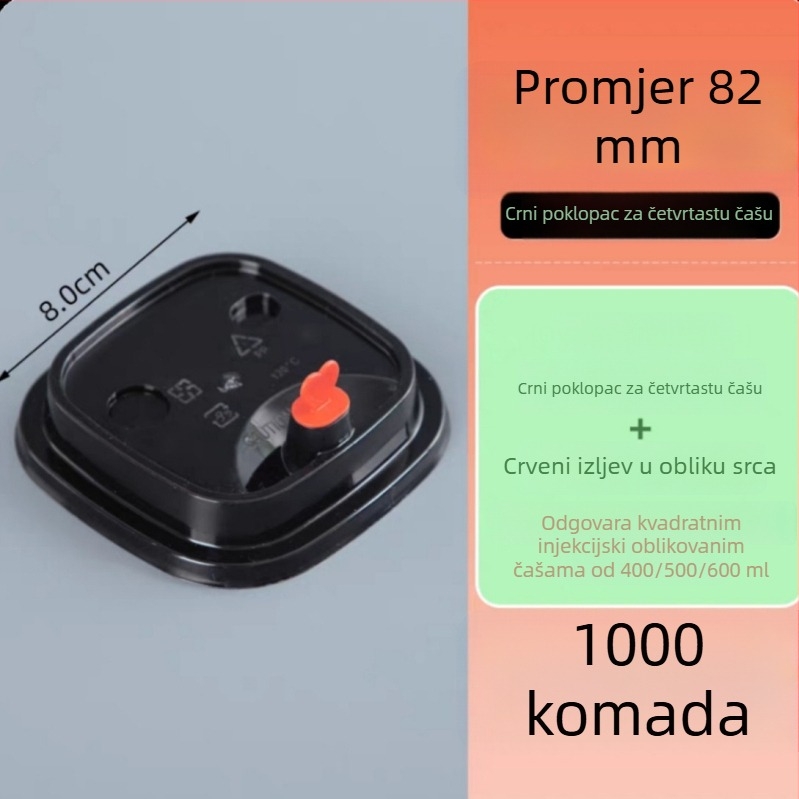 Kvadratna jednokratna čaša za čaj s mlijekom, s poklopcem, prilagodljiv logotip, čaj od limuna, kapacitet 400/500/600 ml