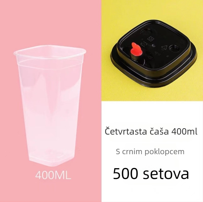 Kvadratna jednokratna čaša za čaj s mlijekom, s poklopcem, prilagodljiv logotip, čaj od limuna, kapacitet 400/500/600 ml