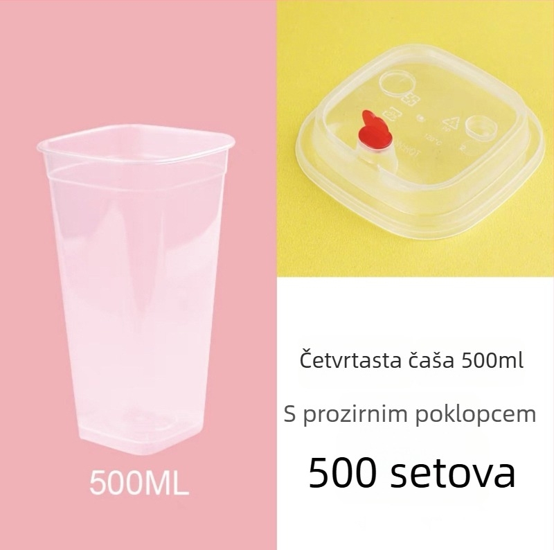 Kvadratna jednokratna čaša za čaj s mlijekom, s poklopcem, prilagodljiv logotip, čaj od limuna, kapacitet 400/500/600 ml