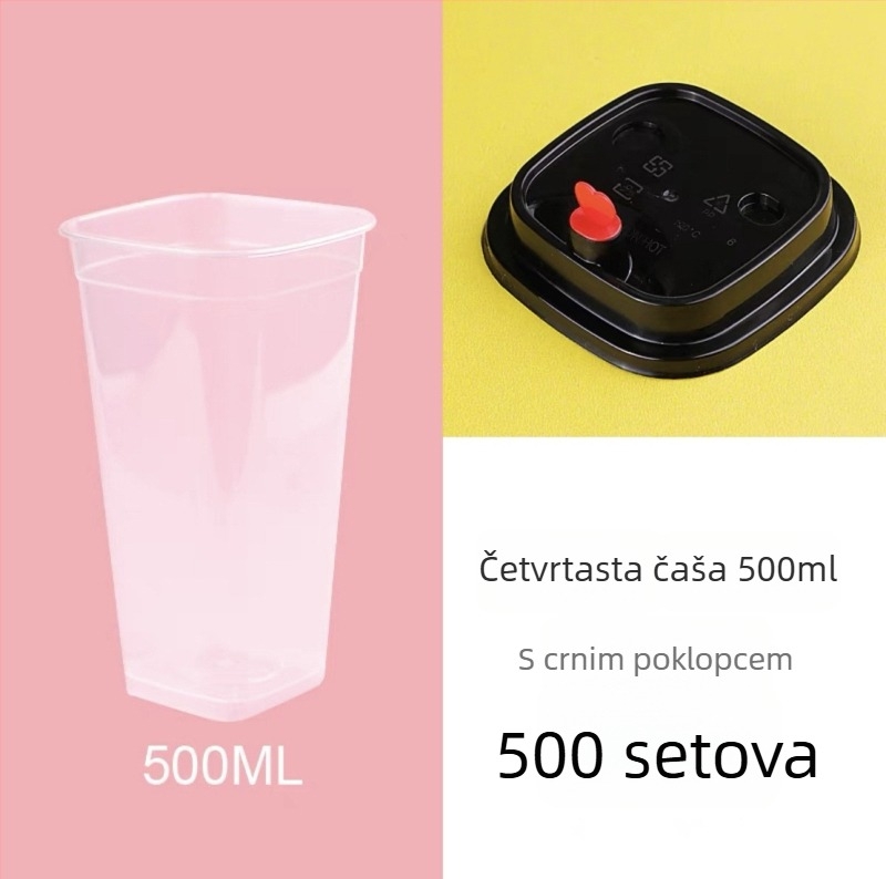 Kvadratna jednokratna čaša za čaj s mlijekom, s poklopcem, prilagodljiv logotip, čaj od limuna, kapacitet 400/500/600 ml