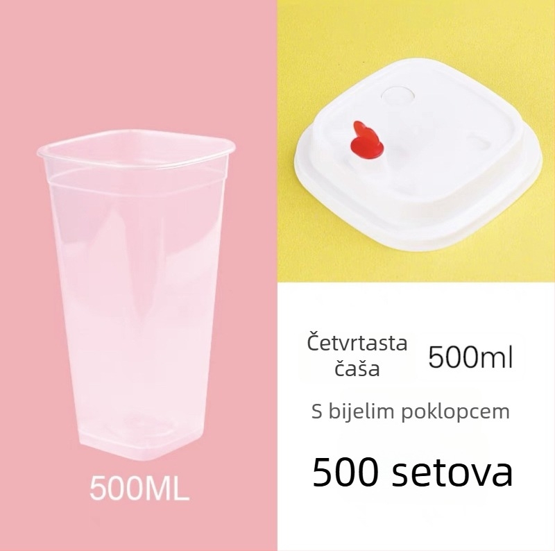 Kvadratna jednokratna čaša za čaj s mlijekom, s poklopcem, prilagodljiv logotip, čaj od limuna, kapacitet 400/500/600 ml