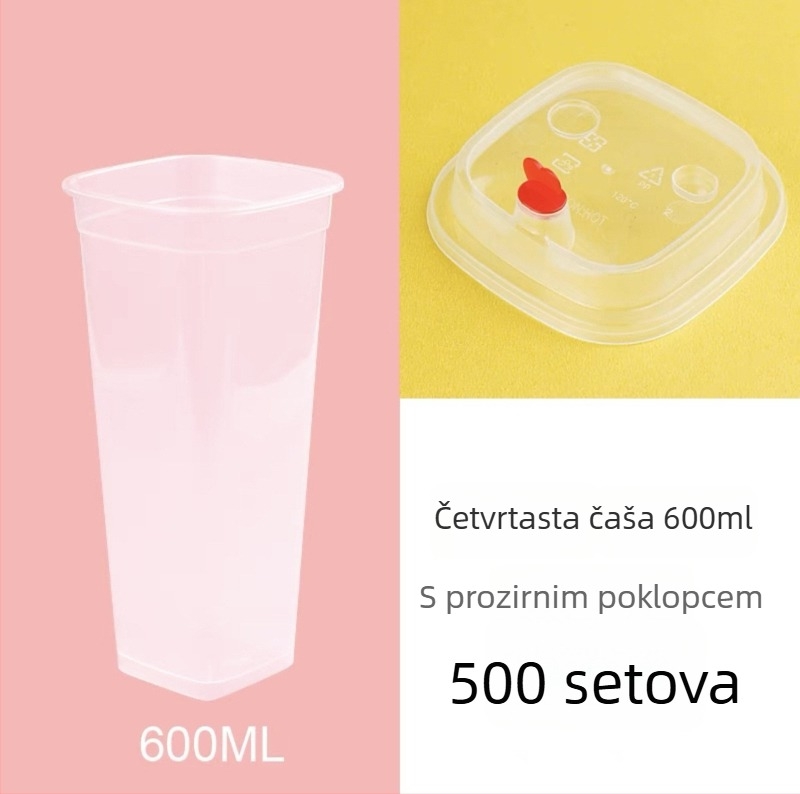 Kvadratna jednokratna čaša za čaj s mlijekom, s poklopcem, prilagodljiv logotip, čaj od limuna, kapacitet 400/500/600 ml