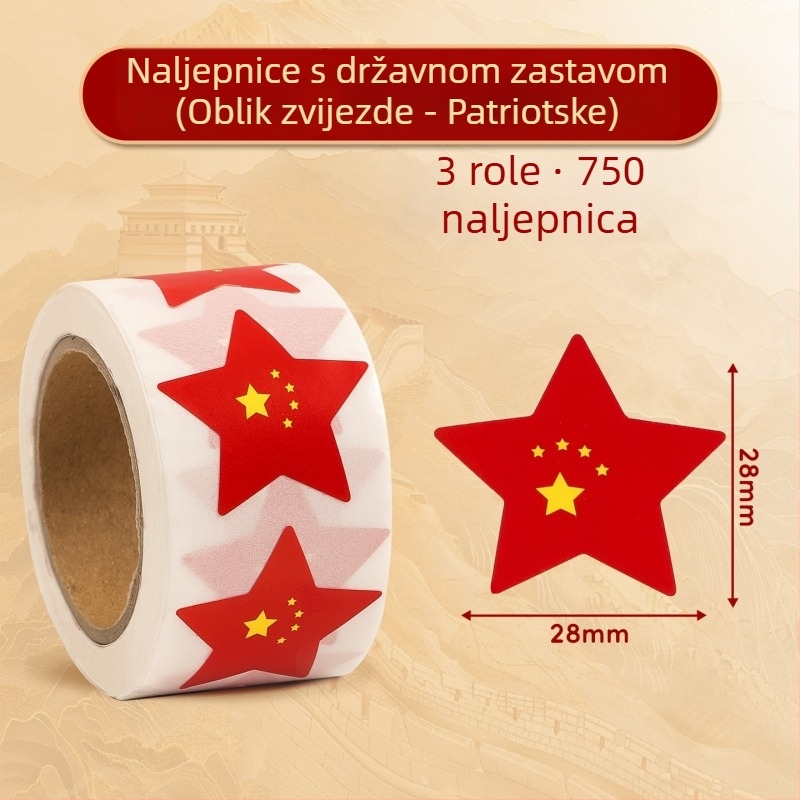 Dječje naljepnice za lice i nadlakticu za Nacionalni dan – vodootporne samoljepljive naljepnice s petokrakom crvenom zastavom i srcem