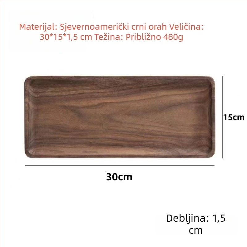 Pladanj od crnog oraha, pravokutni, japanskog stila, od masivnog drveta, za čaj i posluživanje