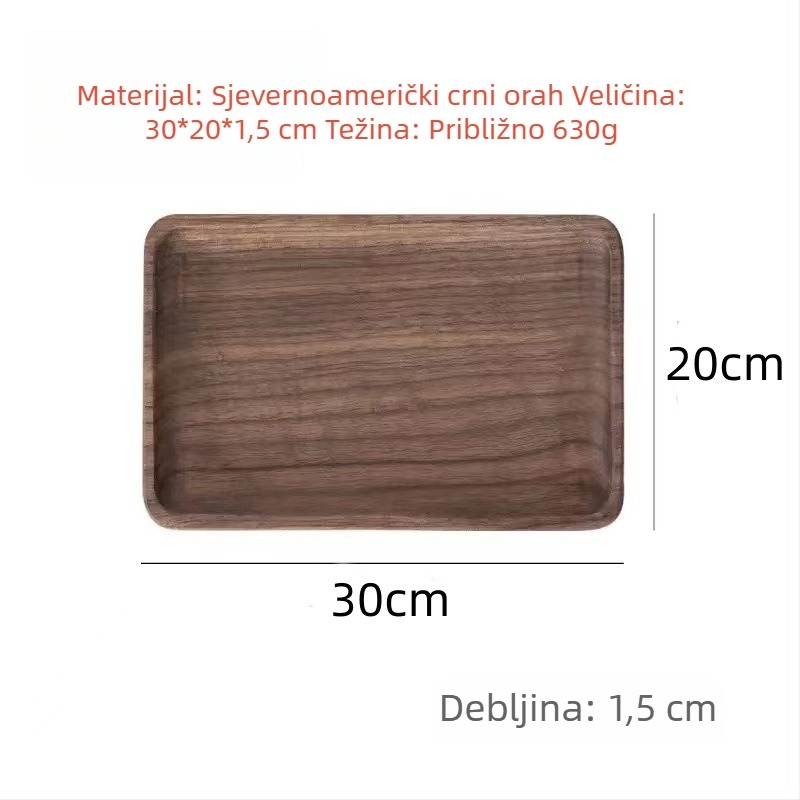 Pladanj od crnog oraha, pravokutni, japanskog stila, od masivnog drveta, za čaj i posluživanje