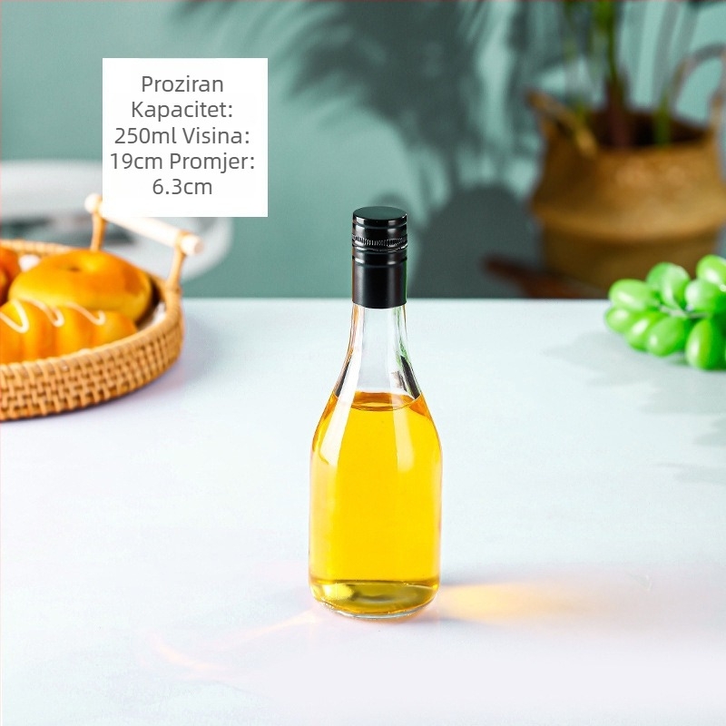 Prozirna staklena boca za voćno vino s matnim zatvaranjem, pogodna za kućnu proizvodnju voćnog vina i porcioniranje