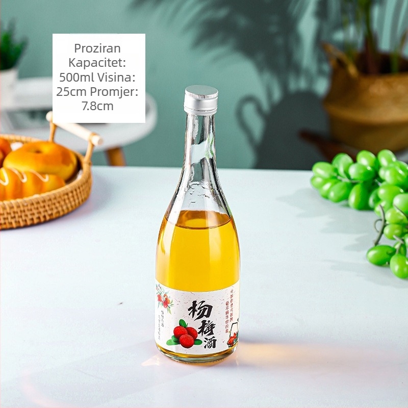 Prozirna staklena boca za voćno vino s matnim zatvaranjem, pogodna za kućnu proizvodnju voćnog vina i porcioniranje