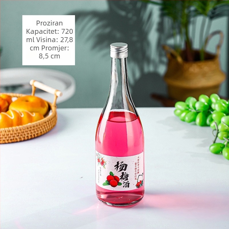 Prozirna staklena boca za voćno vino s matnim zatvaranjem, pogodna za kućnu proizvodnju voćnog vina i porcioniranje