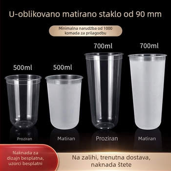 Ding Shan U-oblik čaše za mliječni čaj, promjer 90 mm, jednokratna plastična čaša za sokove i napitke, ubrizgano oblikovanje, kapacitet 500–700 ml, mogućnost prilagođene štampe logotipa