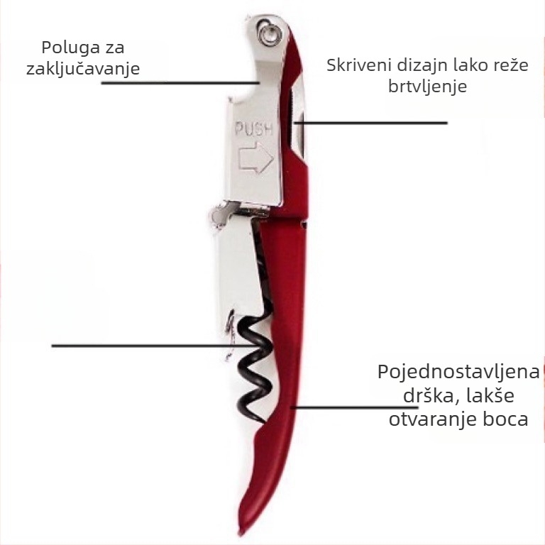 Nehrđajući čelični kelner nož s višenamenskim otvaračem za vino i pivo, prijenosni, sklopivi