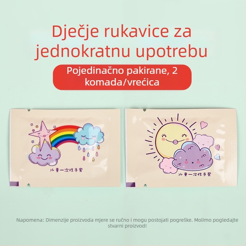 Dječje jednokratne rukavice, prehrambene kvalitete, deblje, individualno pakirane, simpatičan karikatura dizajn, PE materijal