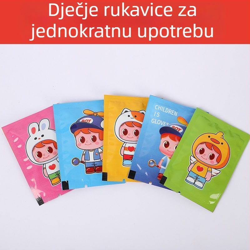 Dječje jednokratne rukavice, prehrambene kvalitete, deblje, individualno pakirane, simpatičan karikatura dizajn, PE materijal
