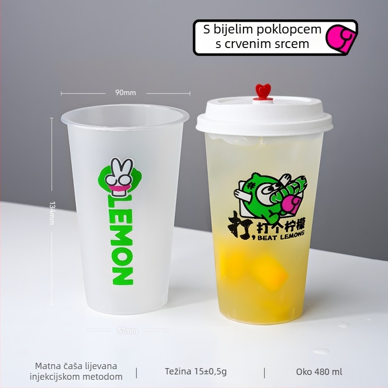 Čaša za mliječni čaj s poklopcem, jednokratna, 500–700 ml, mat završetak, PP injekcijsko oblikovano