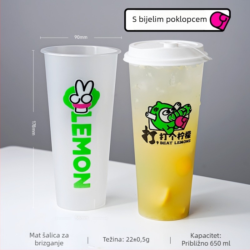 Čaša za mliječni čaj s poklopcem, jednokratna, 500–700 ml, mat završetak, PP injekcijsko oblikovano