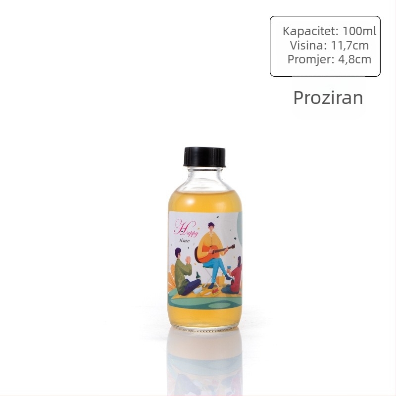 Staklena boca za piće s aluminijskim poklopcem, okruglog oblika i uskim vrhom; pogodna za čaj s mlijekom i sokove; Boston stil, 100 ml i 500 ml